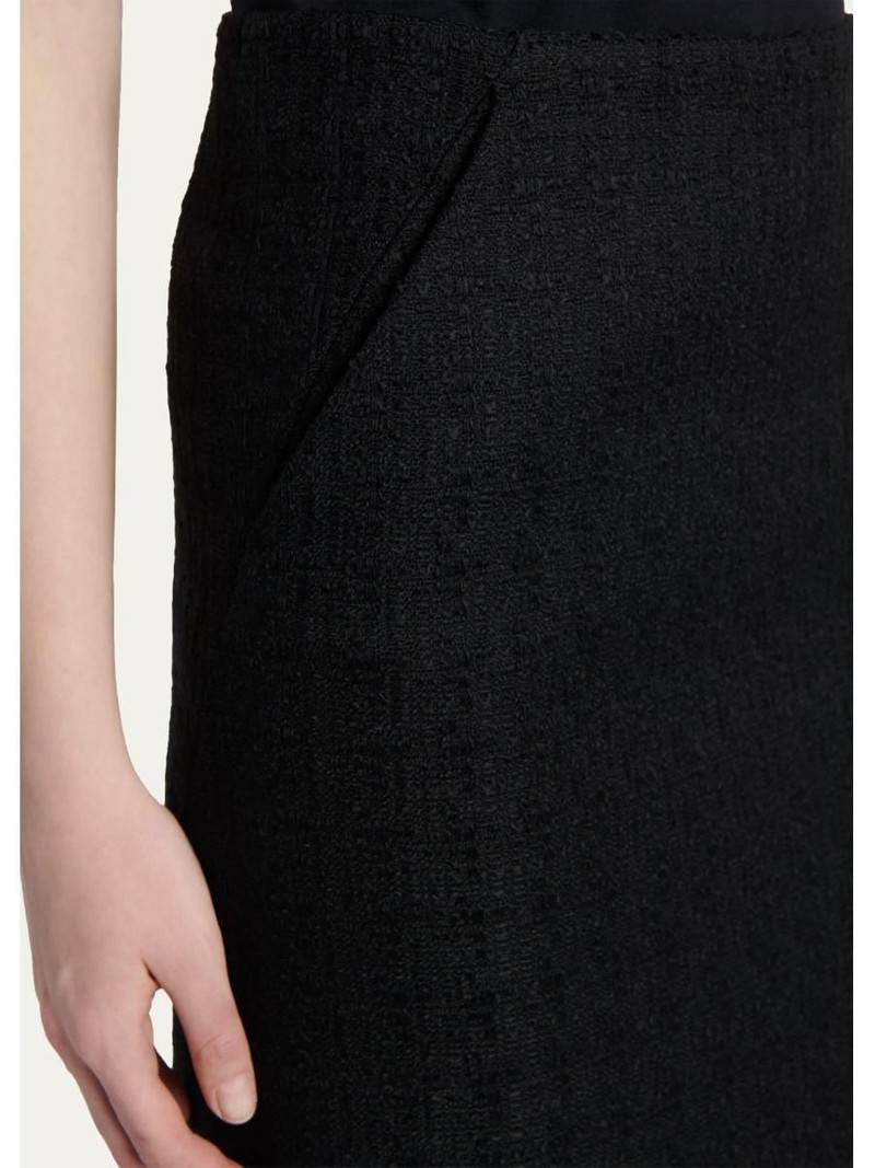 Sweetheart-Waist Lightweight Tweed Midi Skirt 5