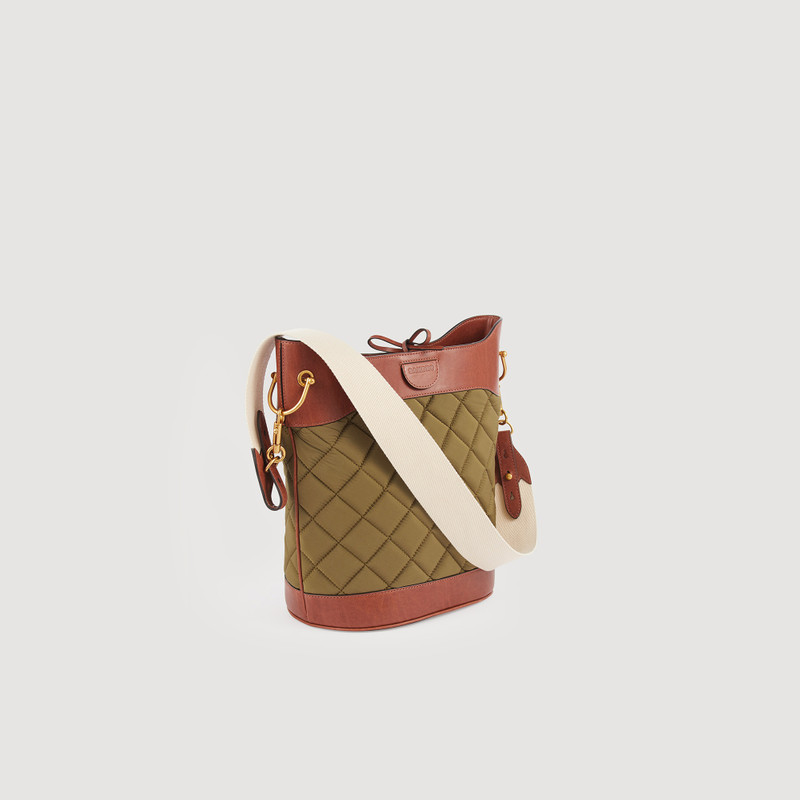 Leather and quilted fabric bucket bag 4