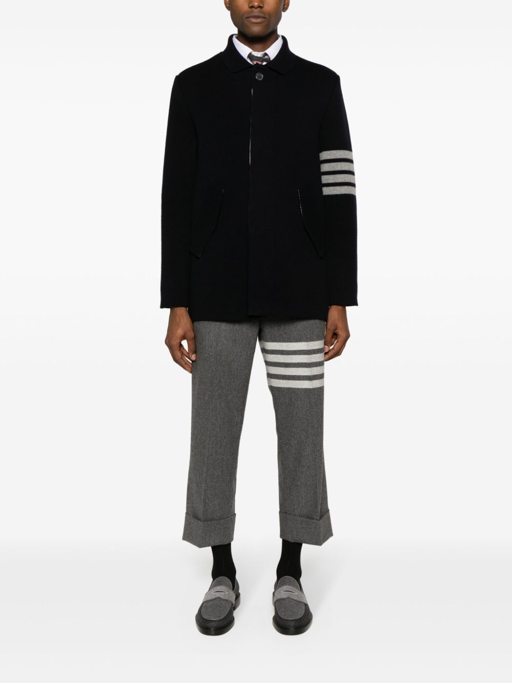 stripe-detailing wool blend cardi-coat - 2