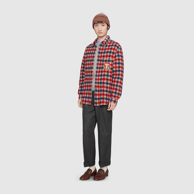 GUCCI Check wool shirt with mushrooms outlook