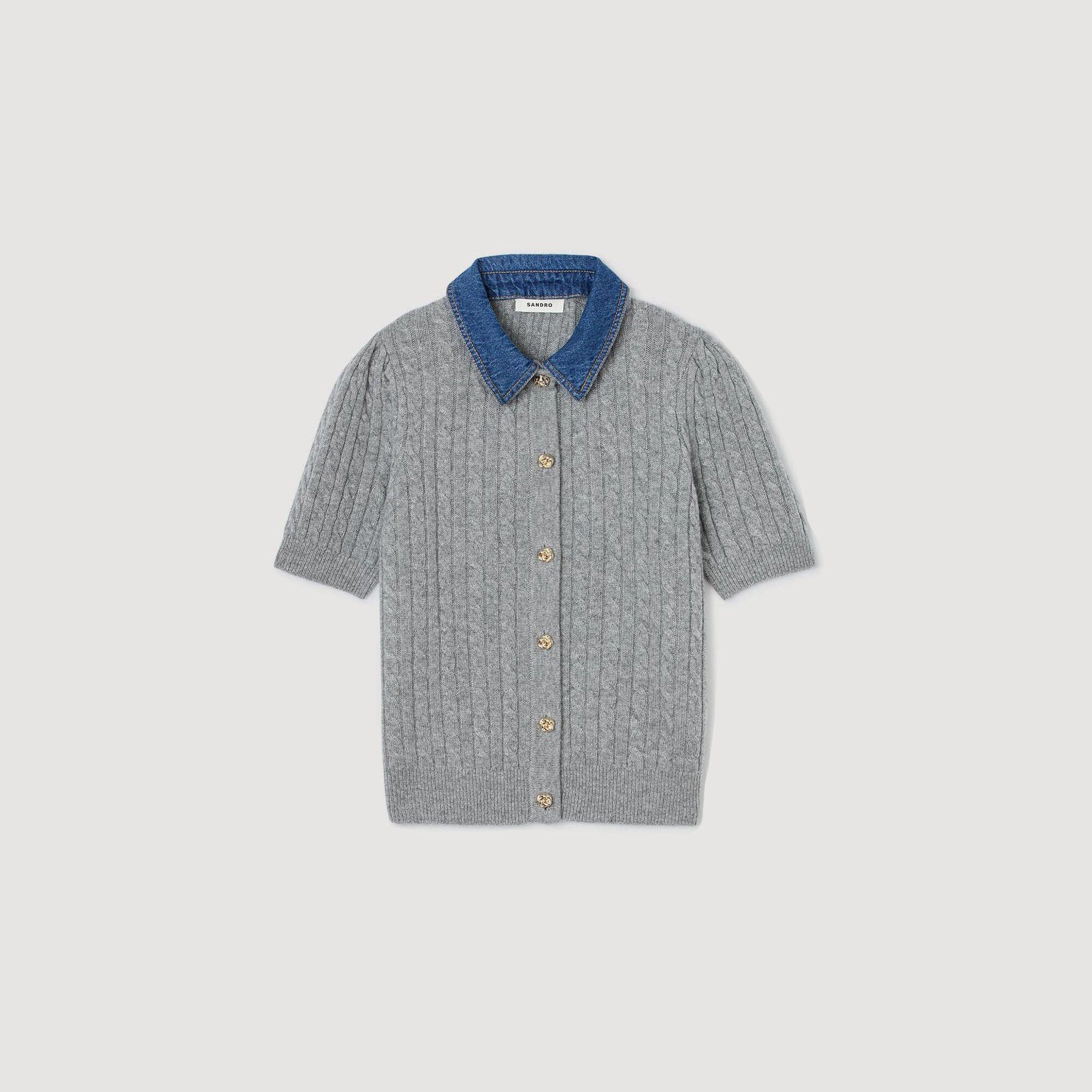 CARDIGAN WITH DENIM COLLAR - 6