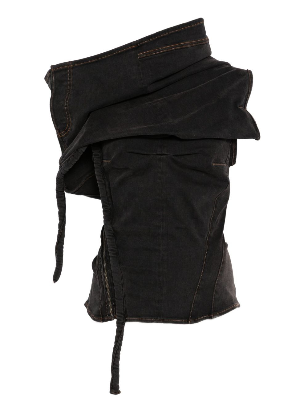 draped-collar denim blouse - 1
