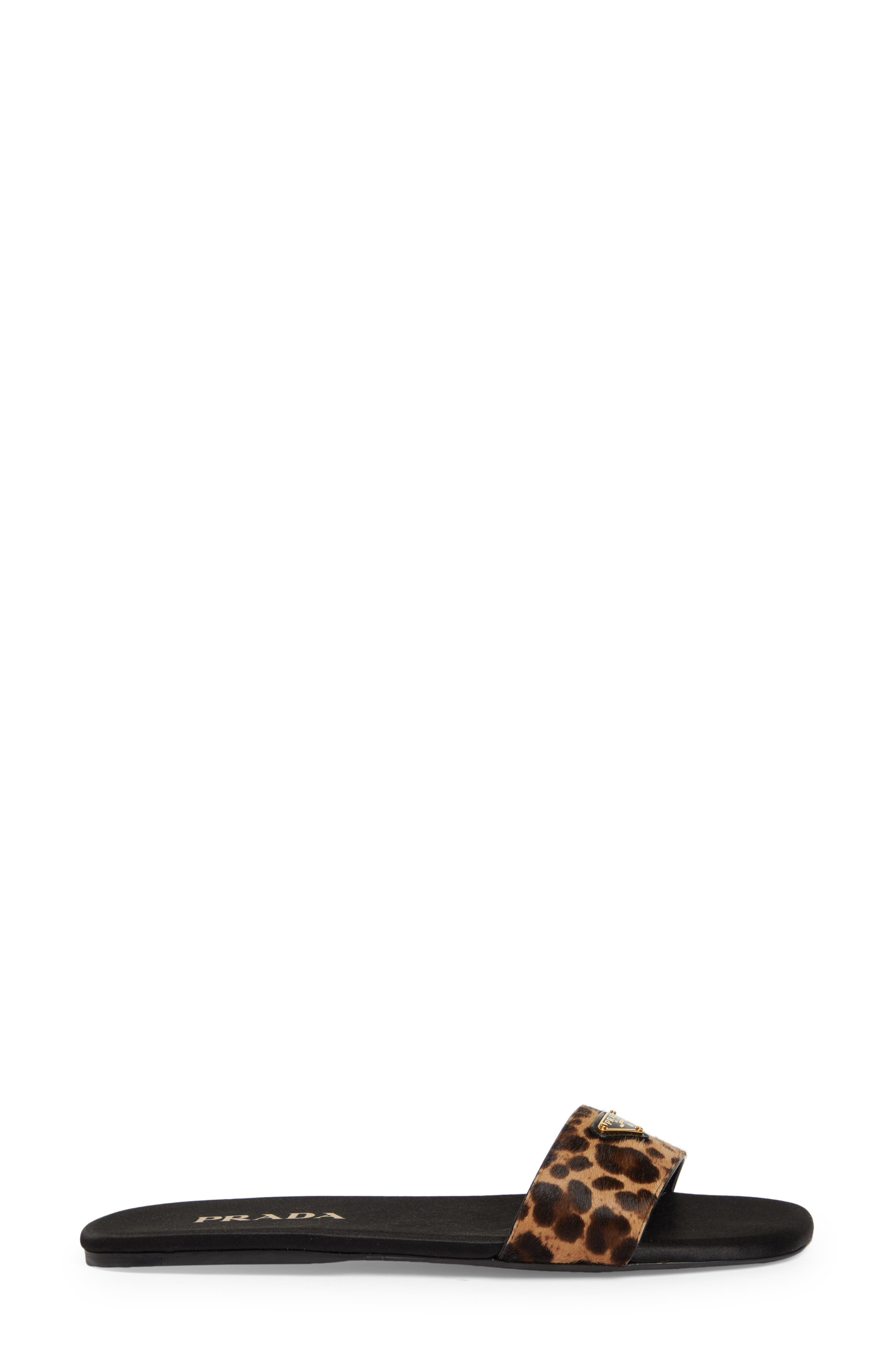 Prada Animal Print Genuine Calf Hair Slide Sandal in Miele Calf Hair Print at Nordstrom - 3