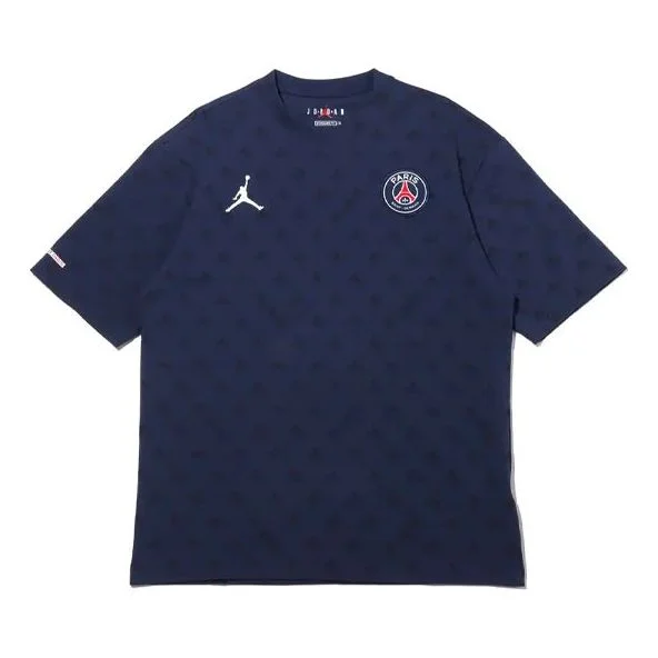 Air Jordan Paris Saint-Germain Statement Casual Sports Full Print Round Neck Short Sleeve Navy Blue - 1