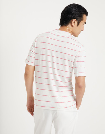 Brunello Cucinelli Linen and cotton striped jersey crew neck T-shirt outlook