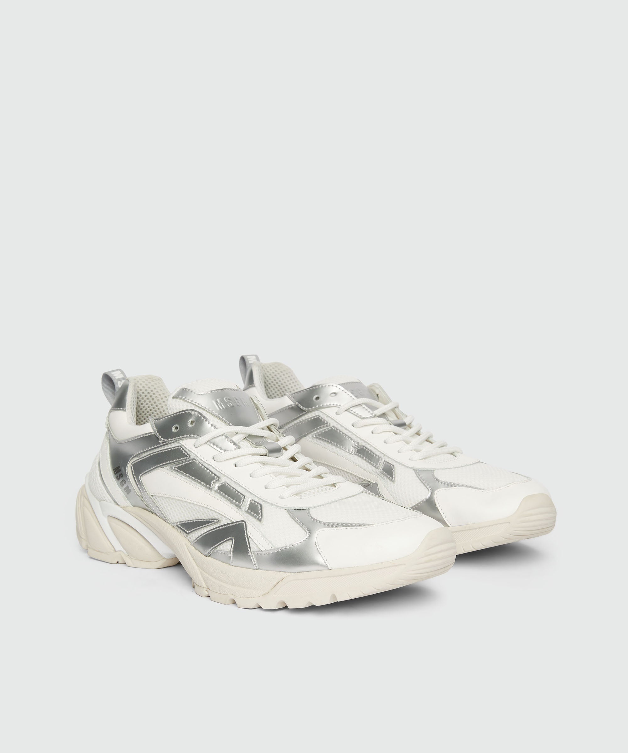 Silver and white leather Vulcano sneakers - 2