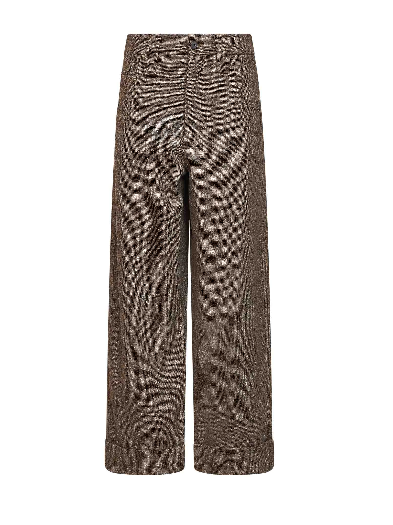 Cappuccino donegal Baggy trousers with monili - 1
