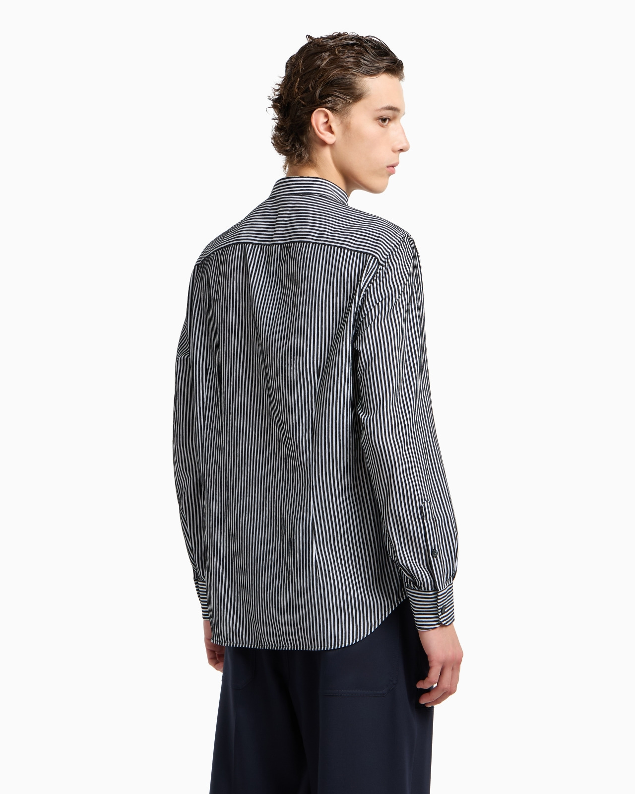 CHENILLE SHIRT WITH A GURU COLLAR WITH A STRIPED MOTIF - 3