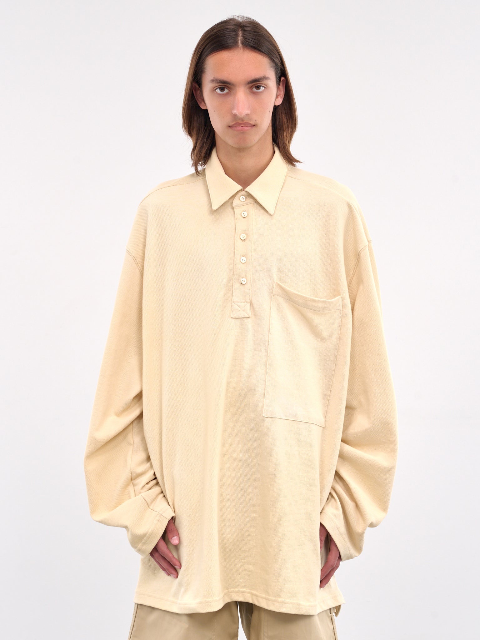 Oversized Long Sleeve Polo Shirt - 1