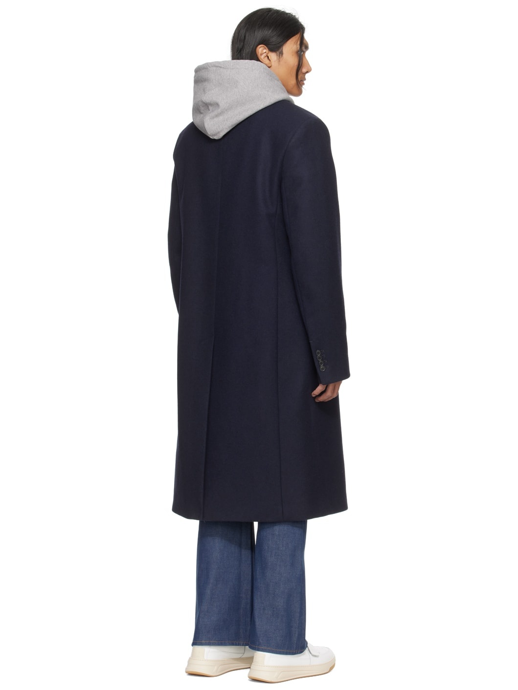 Navy Single-Breasted Coat - 3