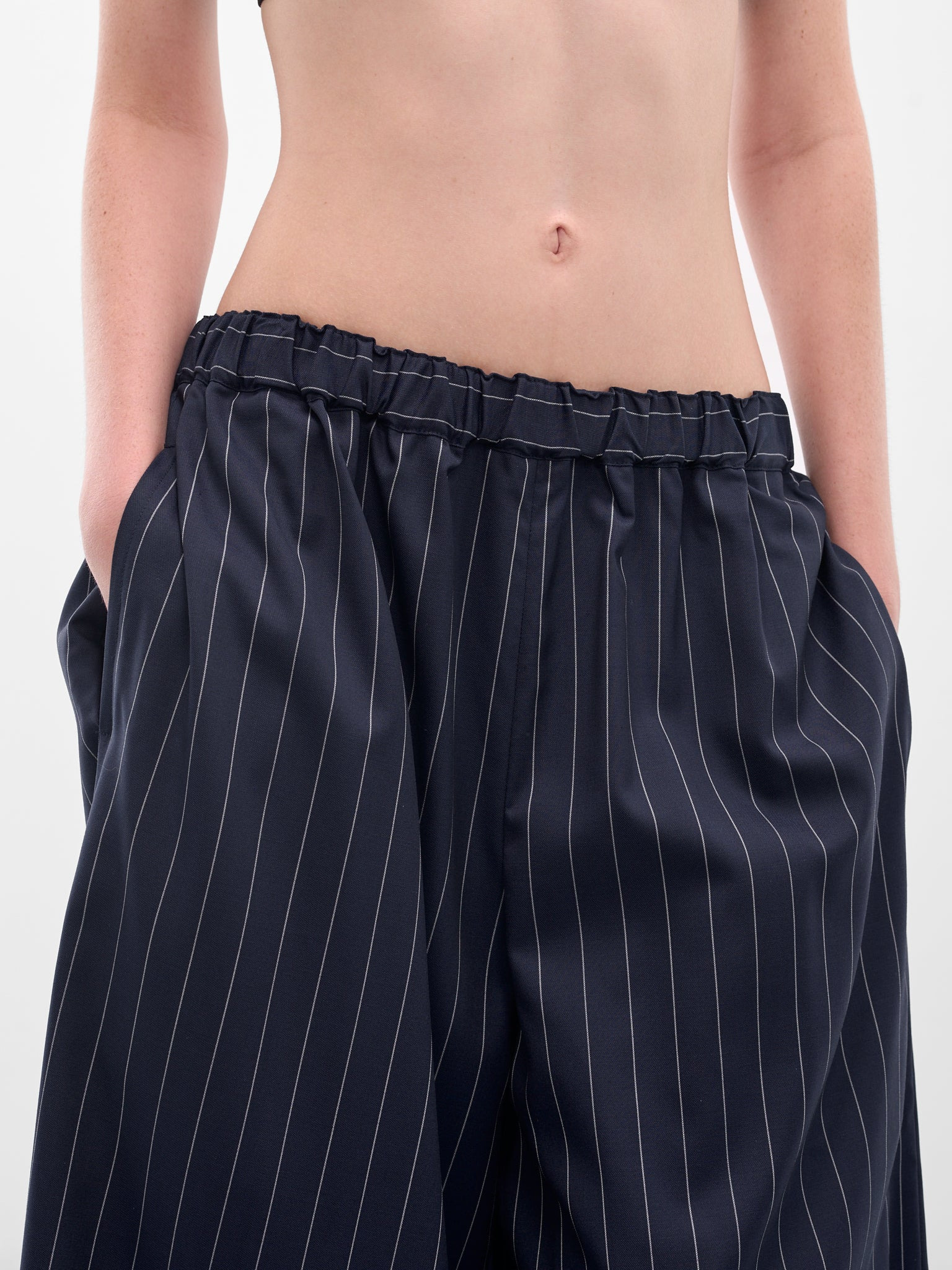 Navy Pinstripe Elasticated Baggy Trousers - 5