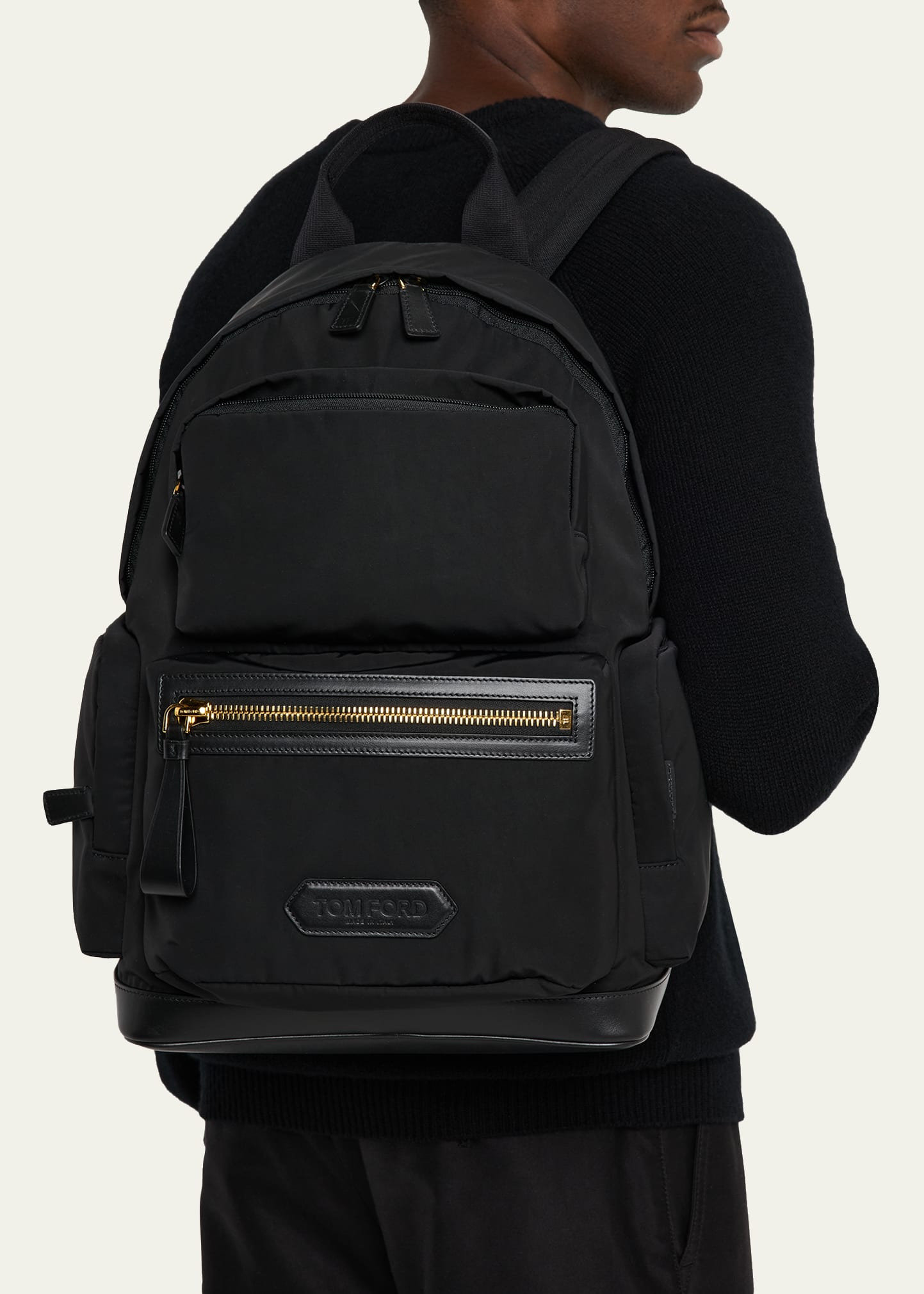 Men's Leather-Trim Recycled Nylon Backpack - 2