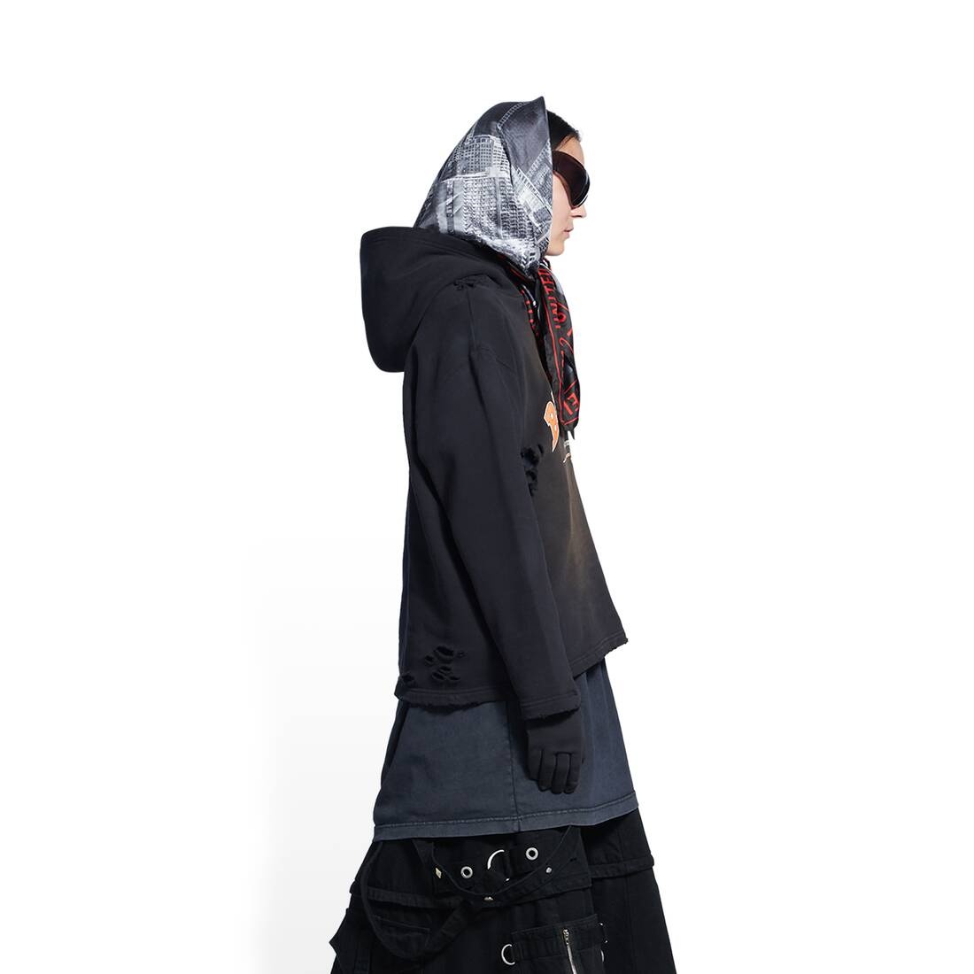 Women's Maison Balenciaga Cropped Hoodie in Black - 3