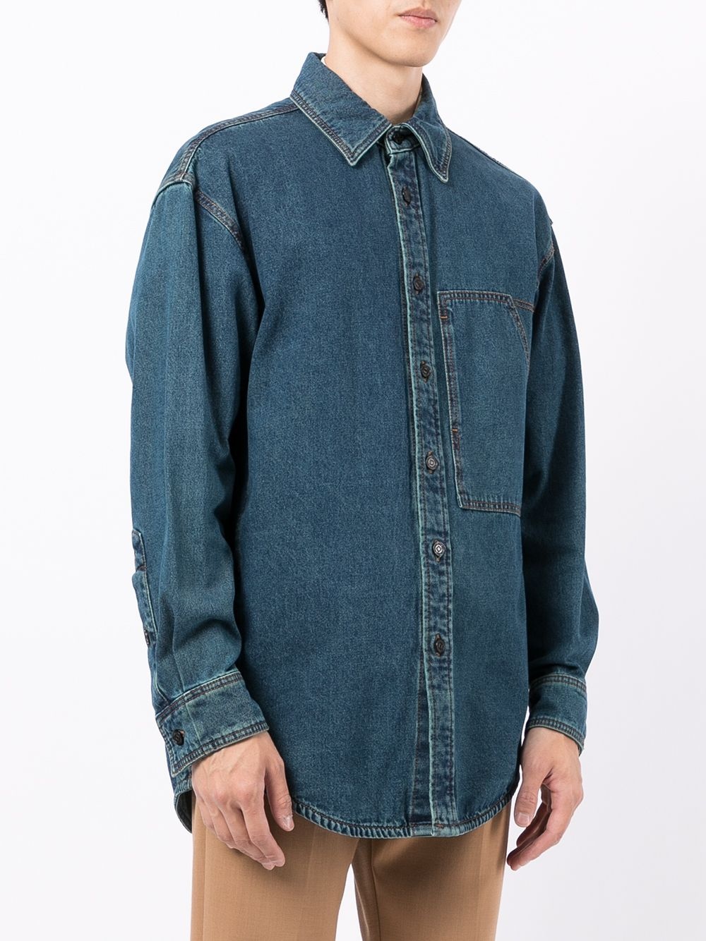 logo-print oversized denim shirt - 3