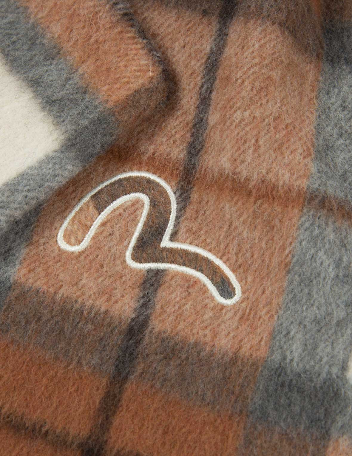 SEAGULL EMBROIDERY CHECKED WOOL-BLEND COAT - 7