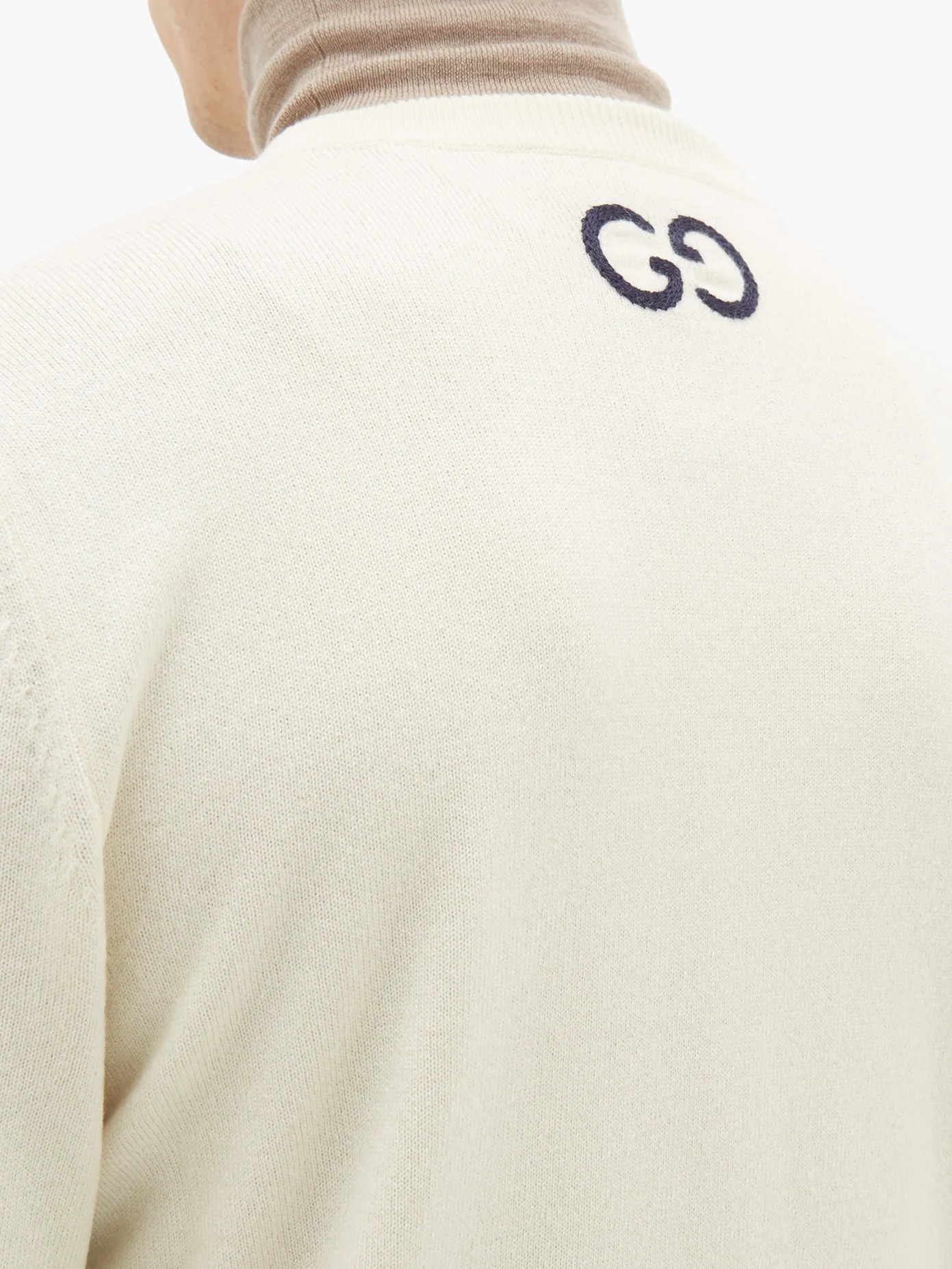 GG-embroidered V-neck cashmere sweater - 4