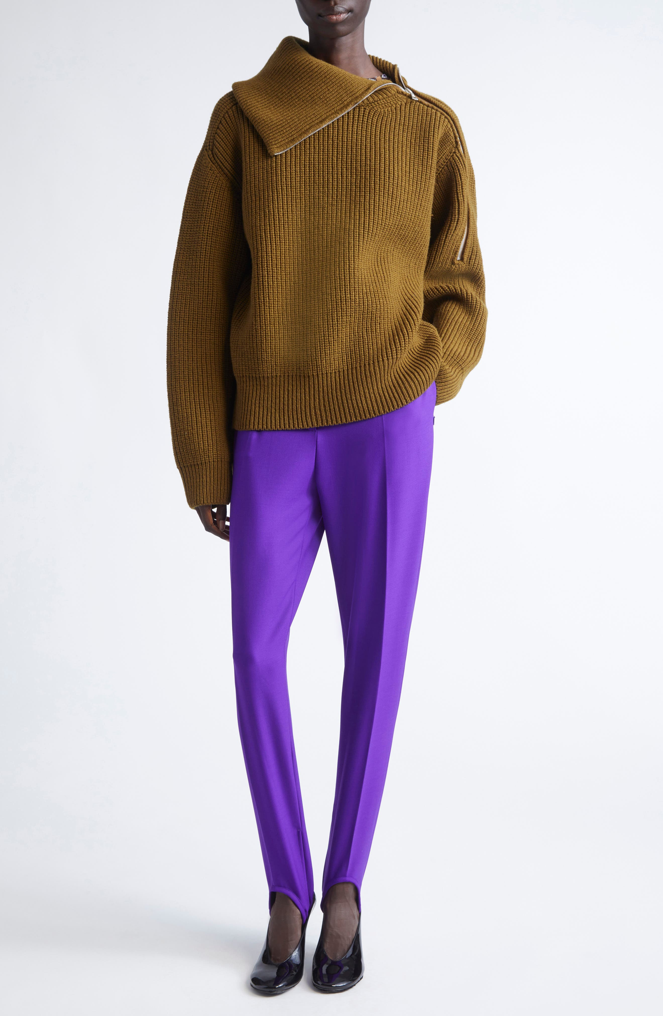 Dries Van Noten Talim Wool Half Zip Turtleneck Sweater in Khaki at Nordstrom - 2