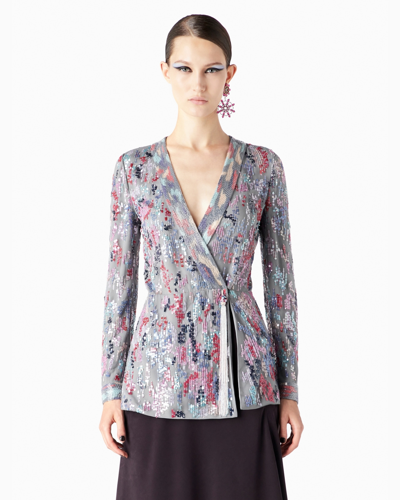LONG TULLE JACKET WITH ALL-OVER EMBROIDERY - 2