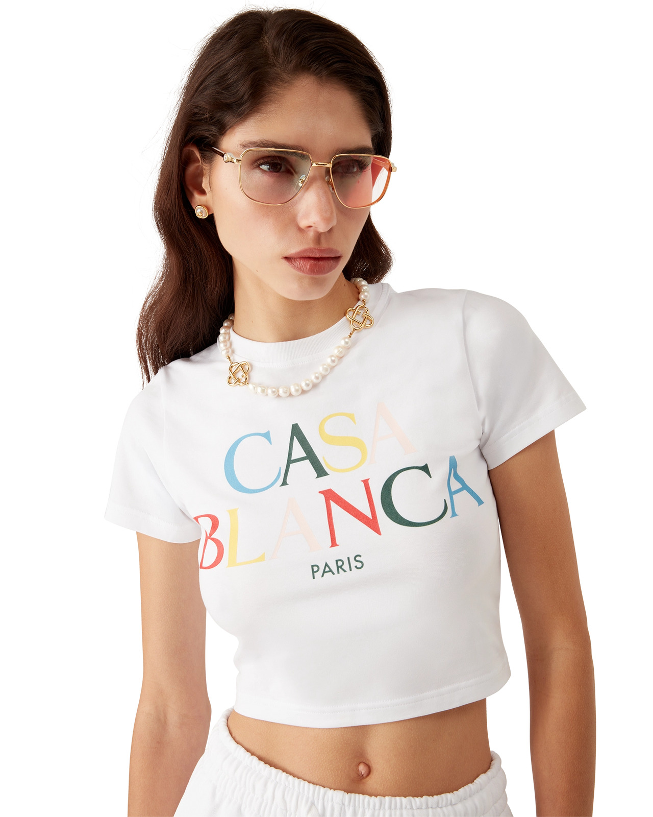 Stacked Logo Cropped T-Shirt | Casablanca Paris - 5