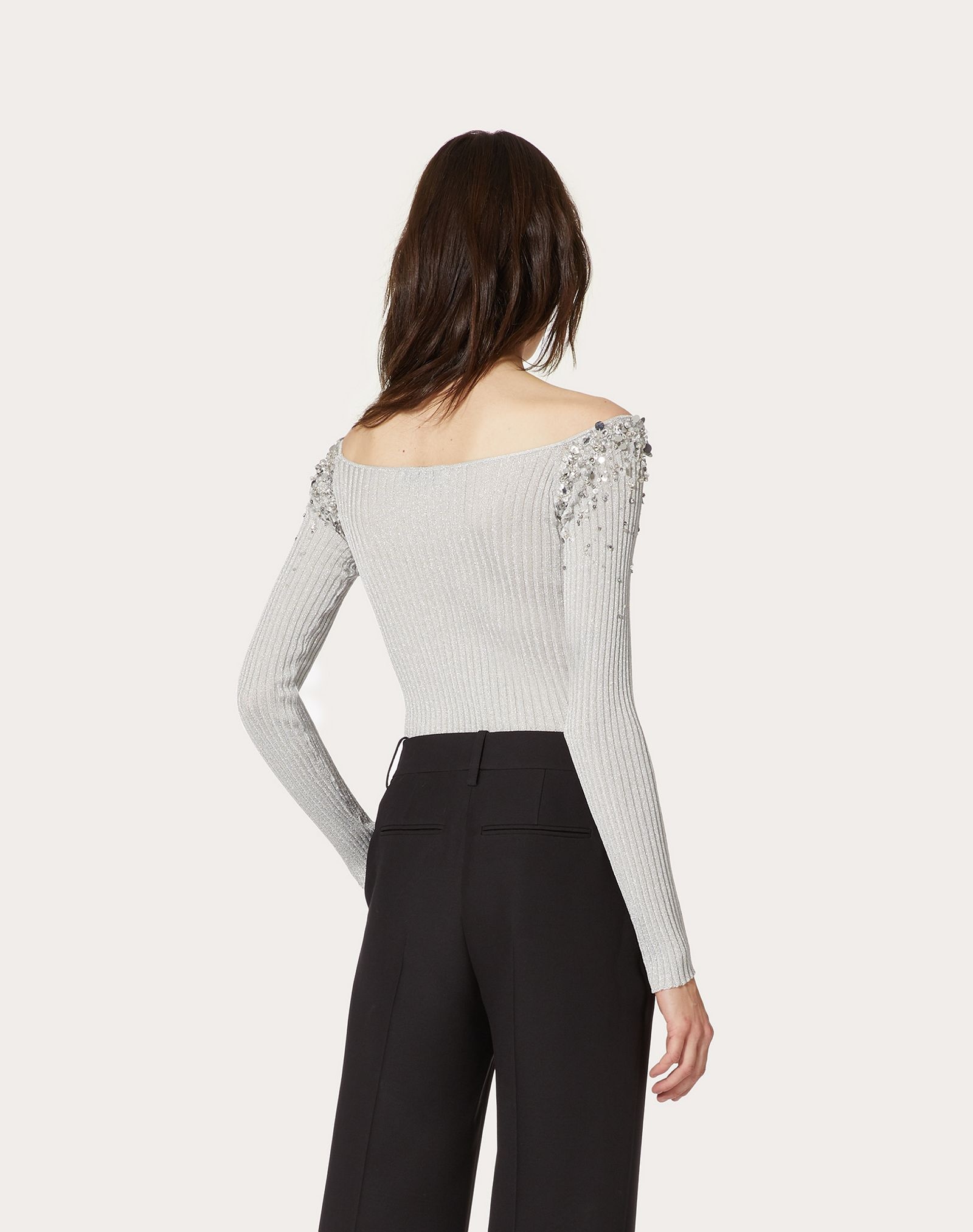 Embellished Viscose and Metallic Fiber Sweater - 4