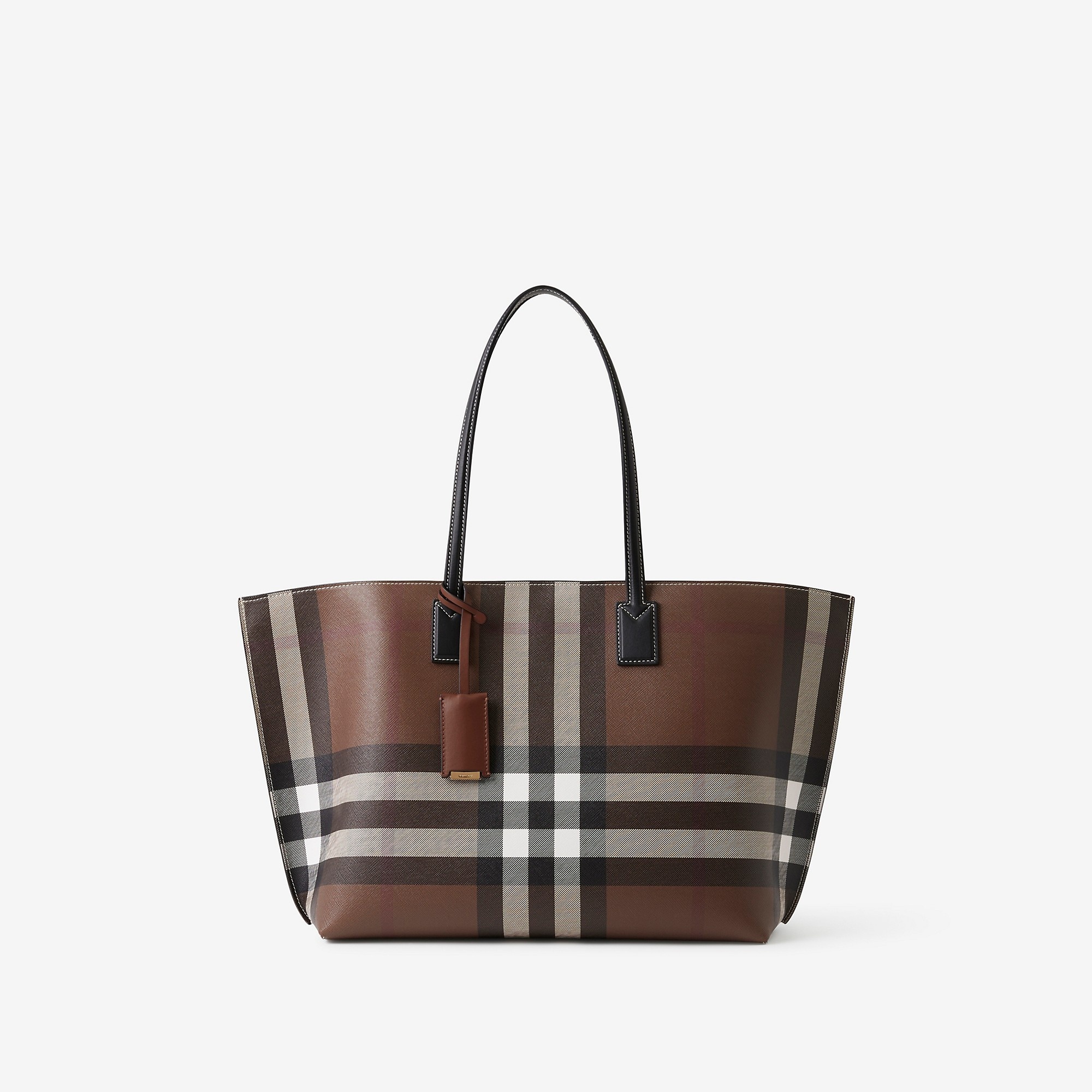 Check and Leather Medium Tote - 1