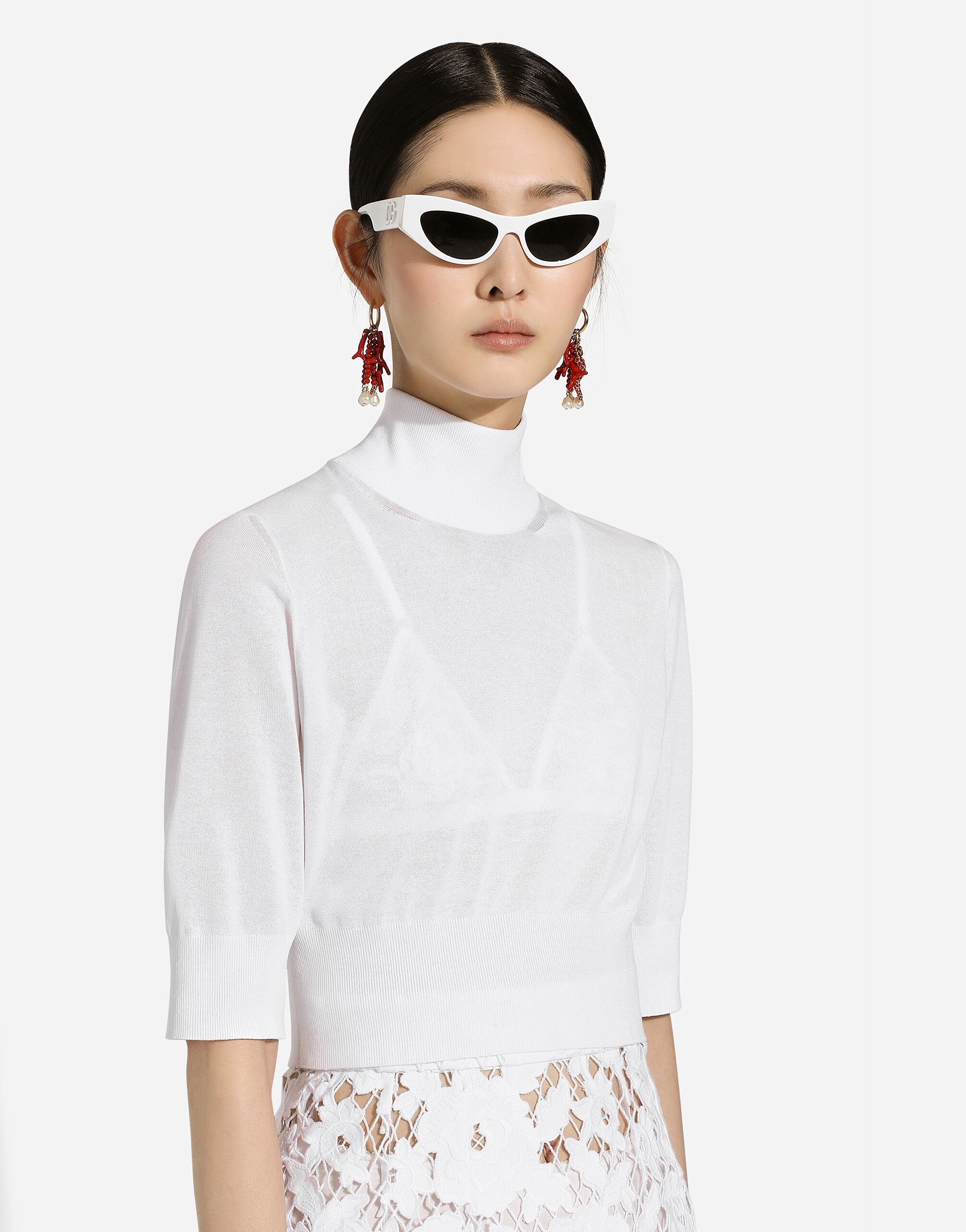 Cotton and silk cropped sweater - 5