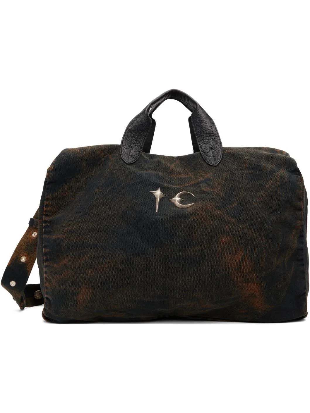 Black Two-Tone Washed Canvas Duffle Bag - 1