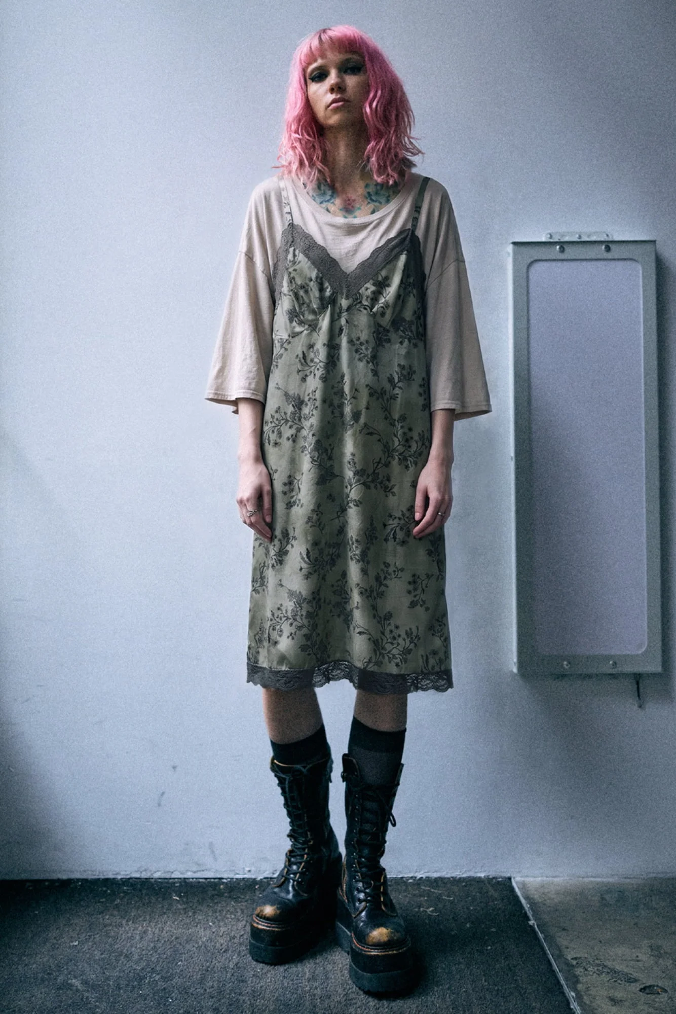 Oversized Tee Dress With Slip - 1