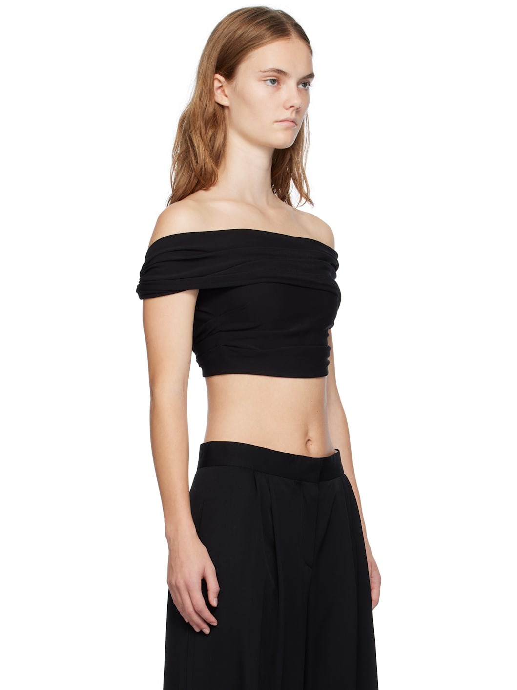 Black Crepe Draped Crop Top T-shirt - 2