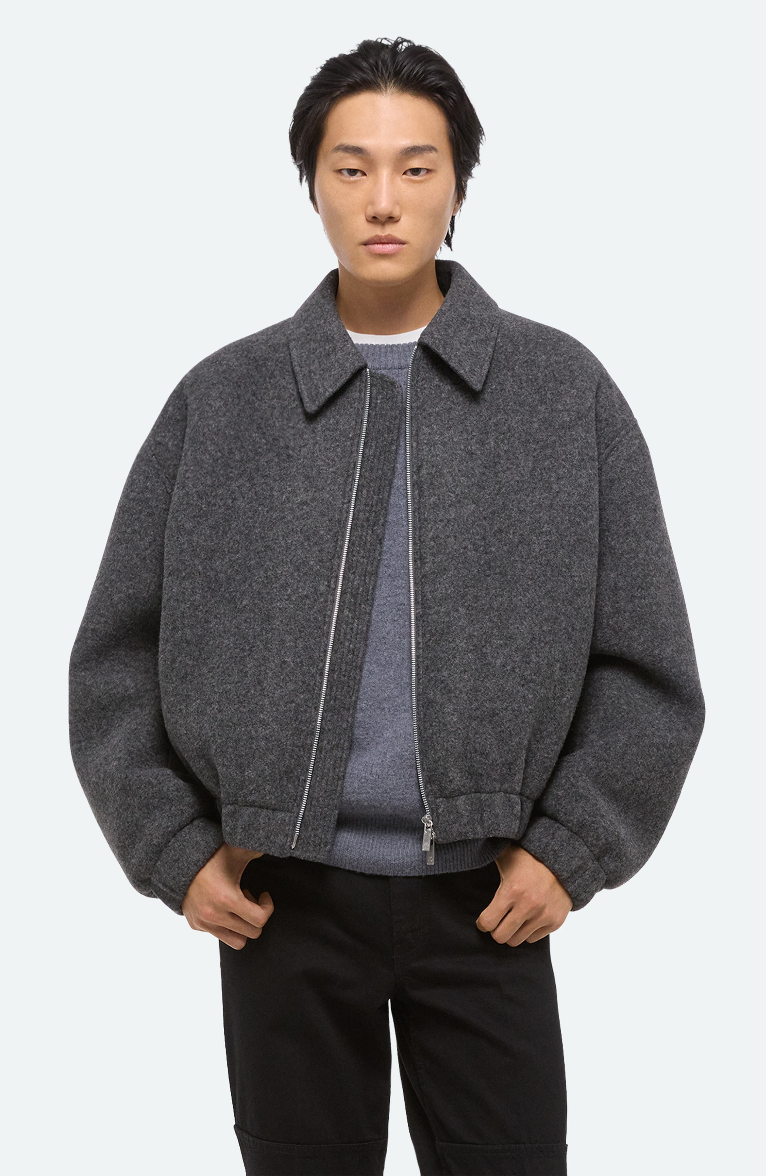 Helmut Lang Boiled Bomber in Grey Melange/Black at Nordstrom - 8