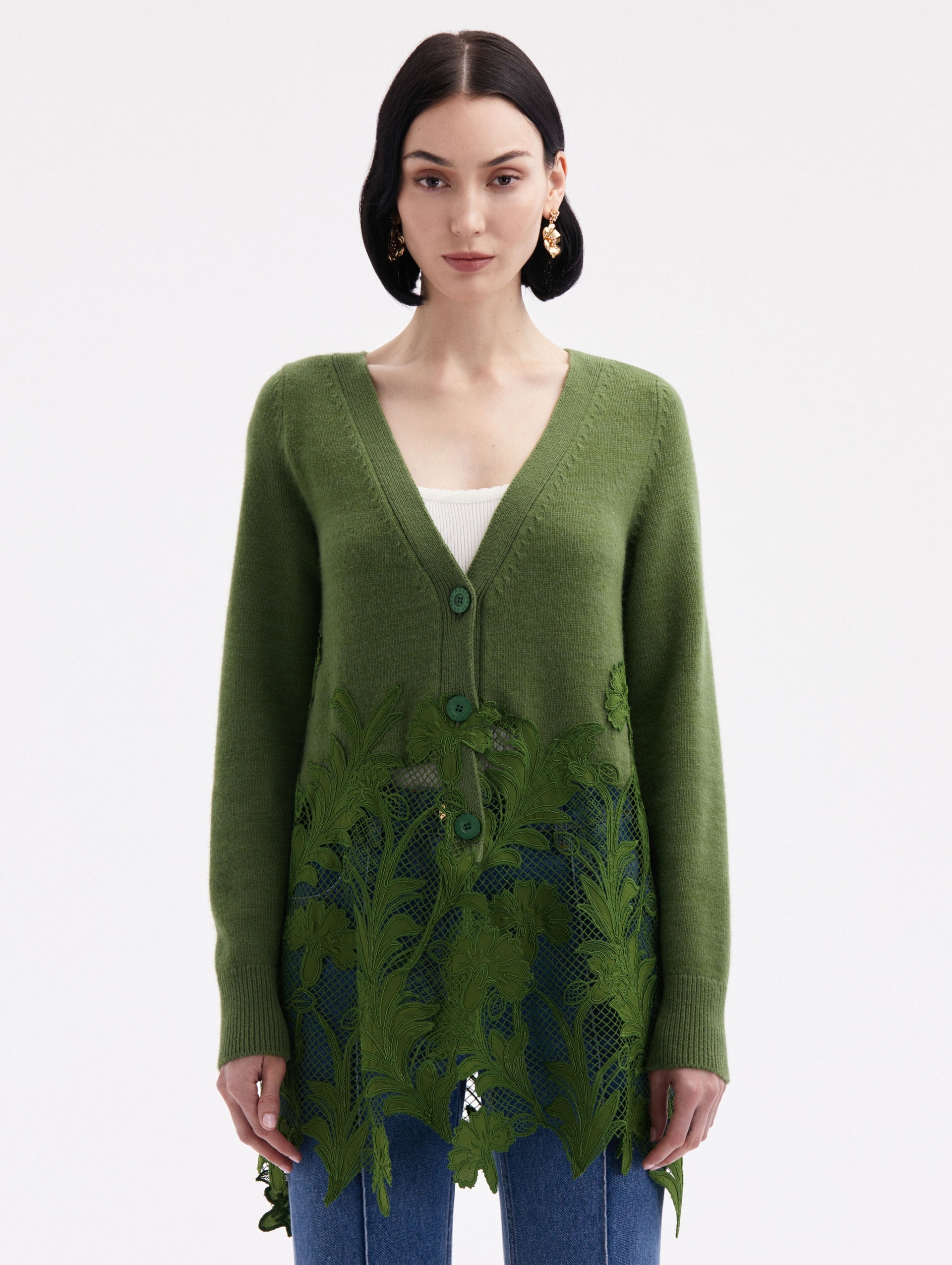MARBLED CARNATION GUIPURE LONG CARDIGAN - 1