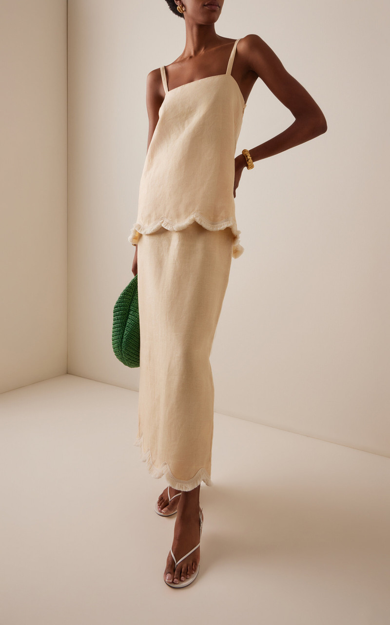 POSSE Essie Fringed Linen Column Skirt yellow outlook