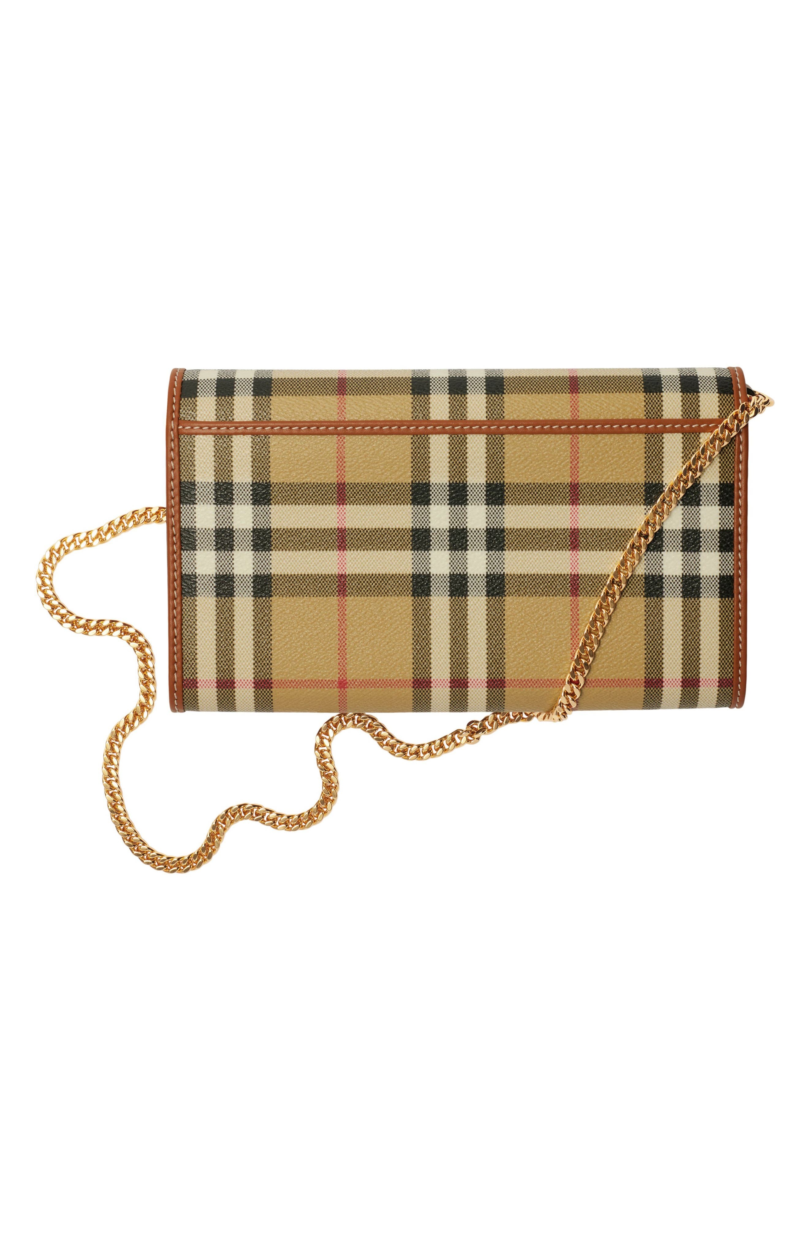 burberry Hannah Check Coated Canvas Wallet on a Chain in Vntg Chk/briar Brown at Nordstrom - 3