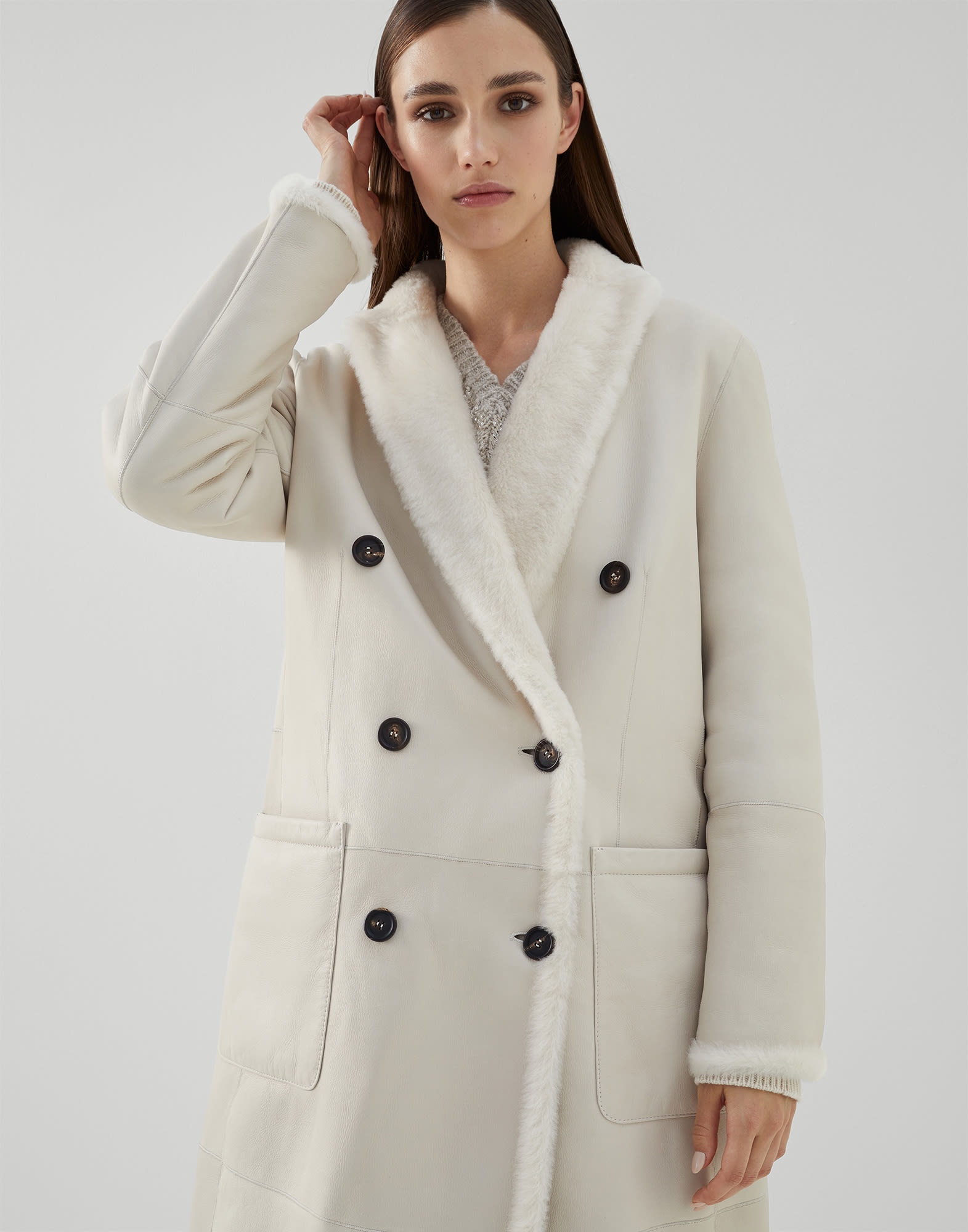 Reversible shearling coat with Precious patch - 3