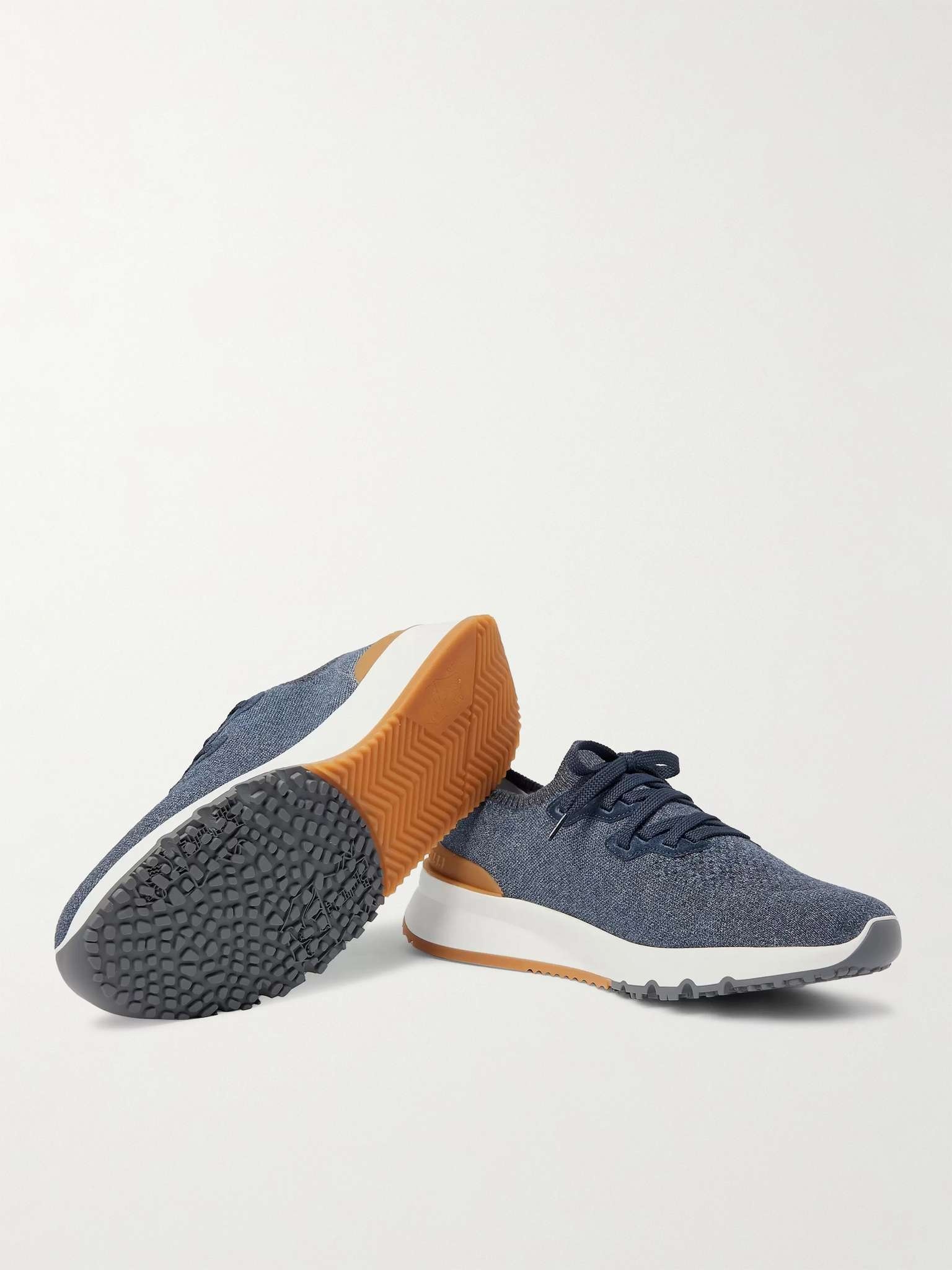 Leather-Trimmed Stretch-Knit Sneakers - 6