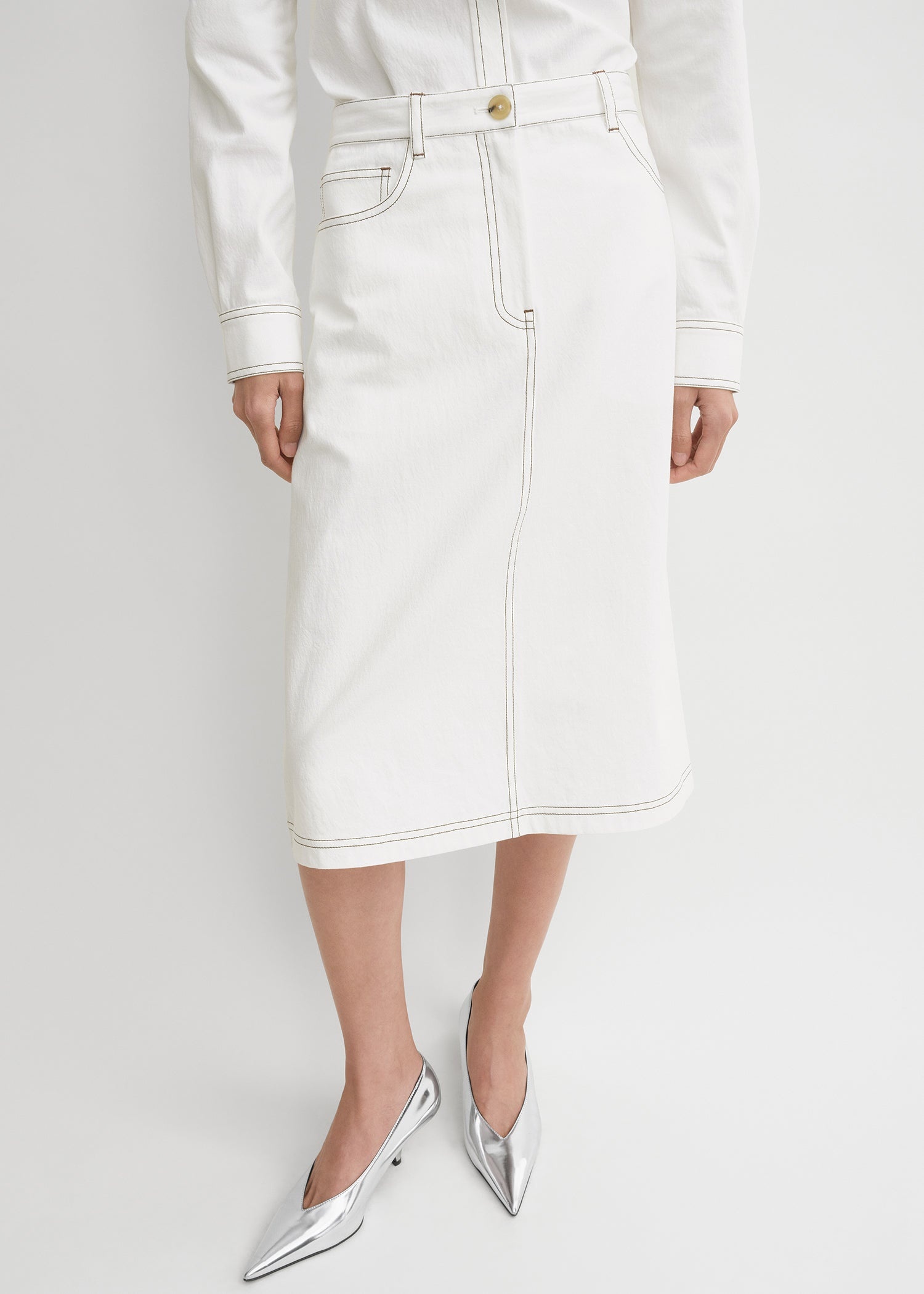 Tumbled cotton midi skirt white - 5