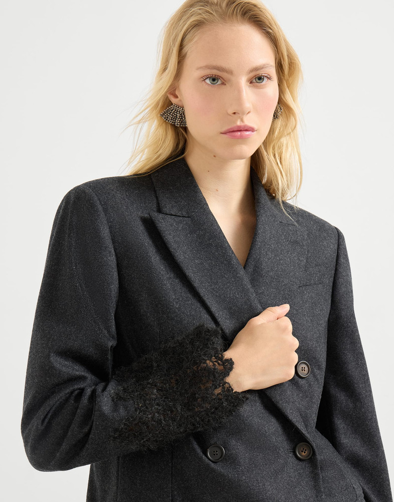 Virgin wool flannel blazer with wispy lace cuffs 3