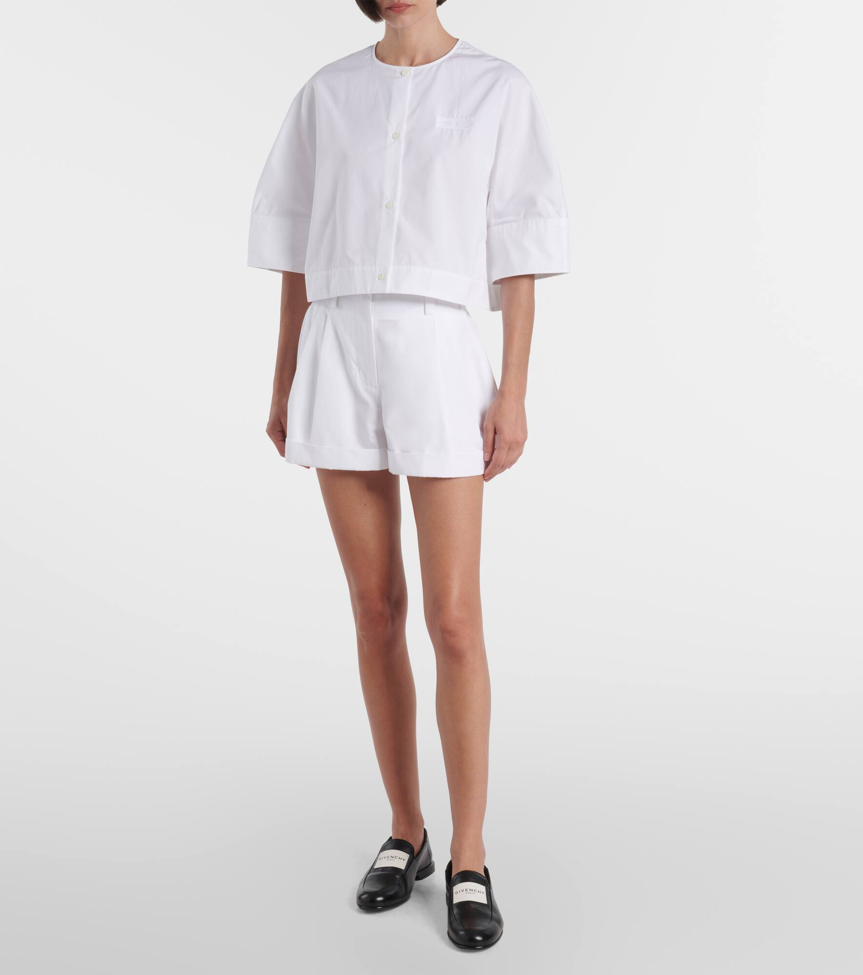 Logo cropped cotton poplin shirt - 5