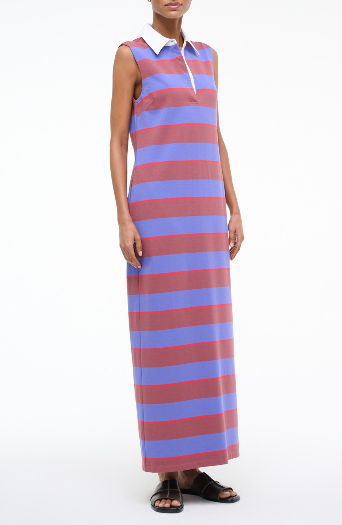 STAUD Julius Sleeveless Polo Maxi Dress in Atlas Rugby Stripe at Nordstrom - 3