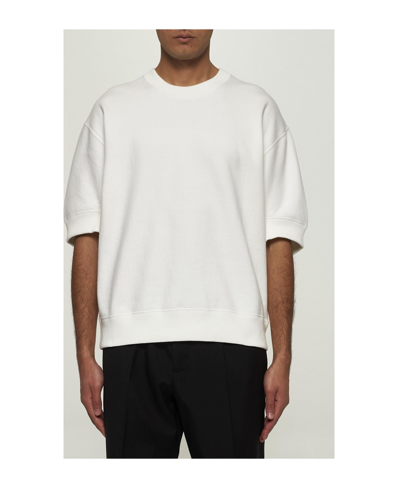 White Cotton Short-sleeved Sweatshirt - 3