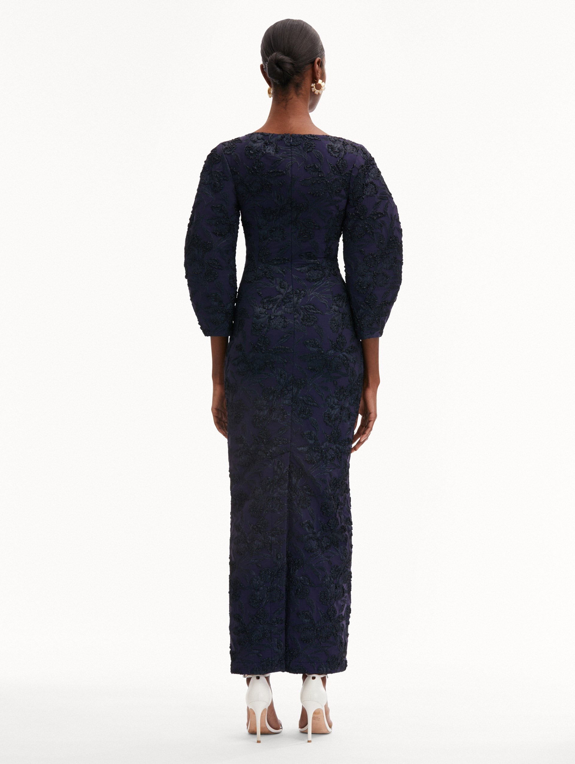 METALLIC ORCHID JACQUARD COLUM GOWN - 3