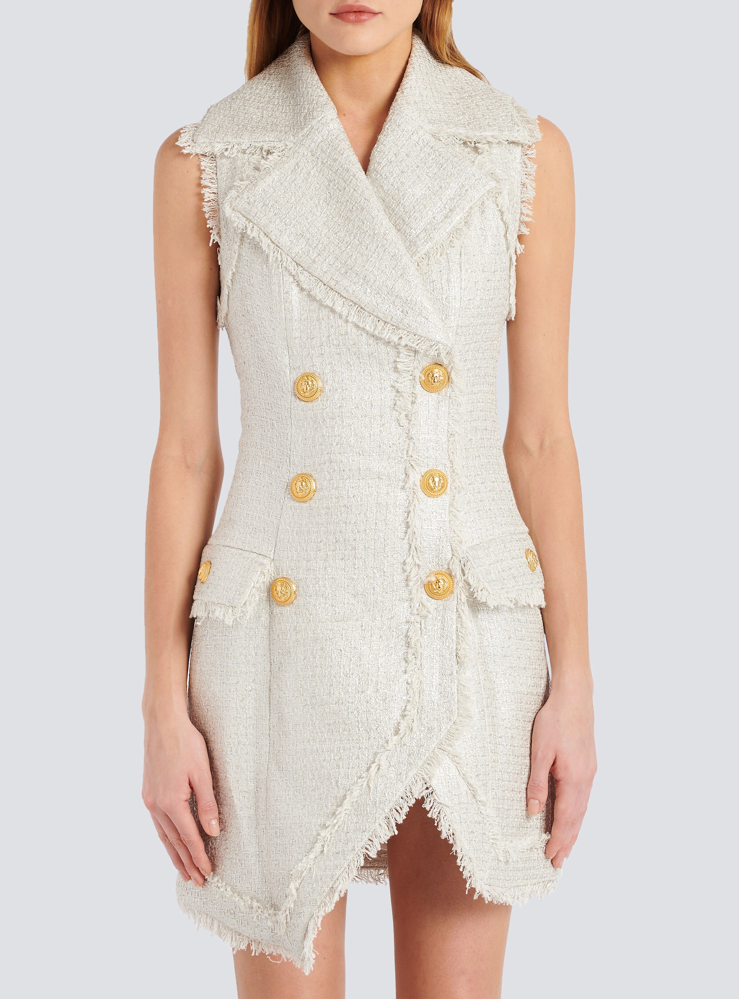 6-button asymmetric tweed dress - 5
