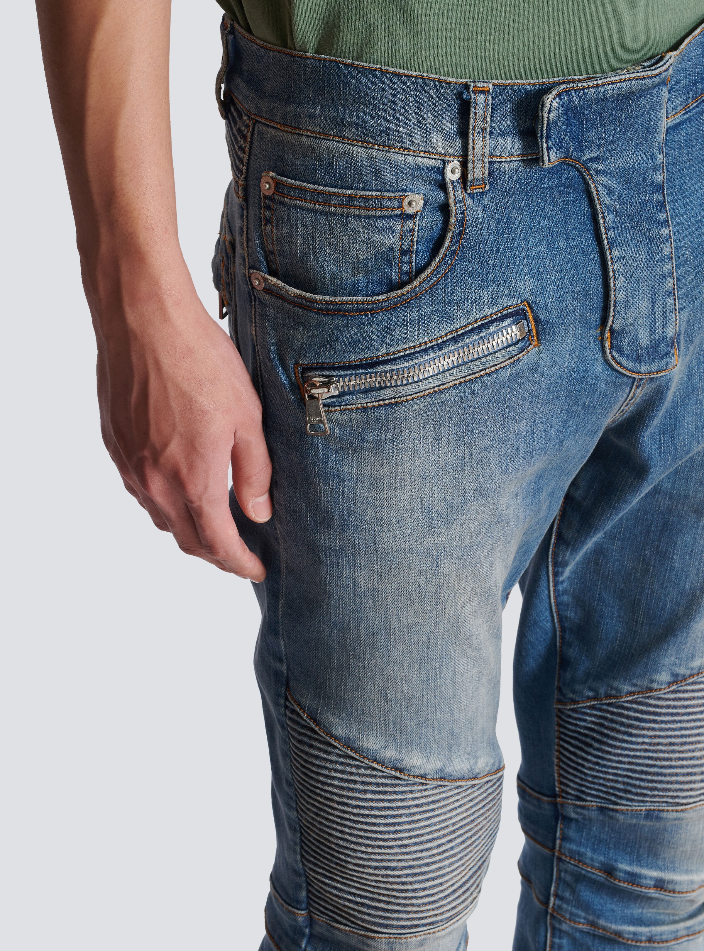 Slim-fit biker jeans in blue denim - 7