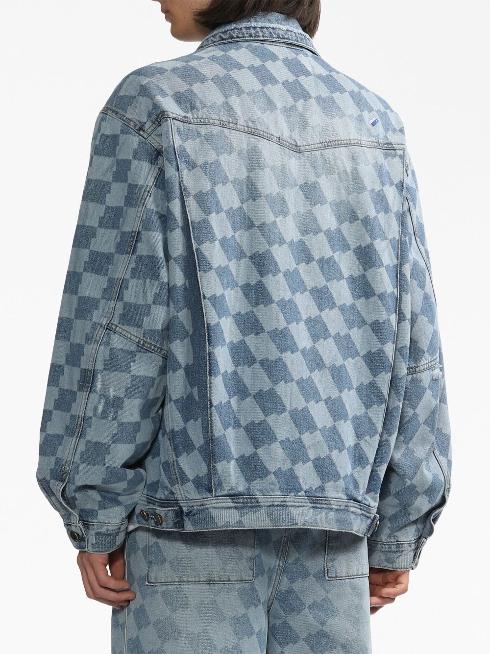 check-pattern denim jacket - 4