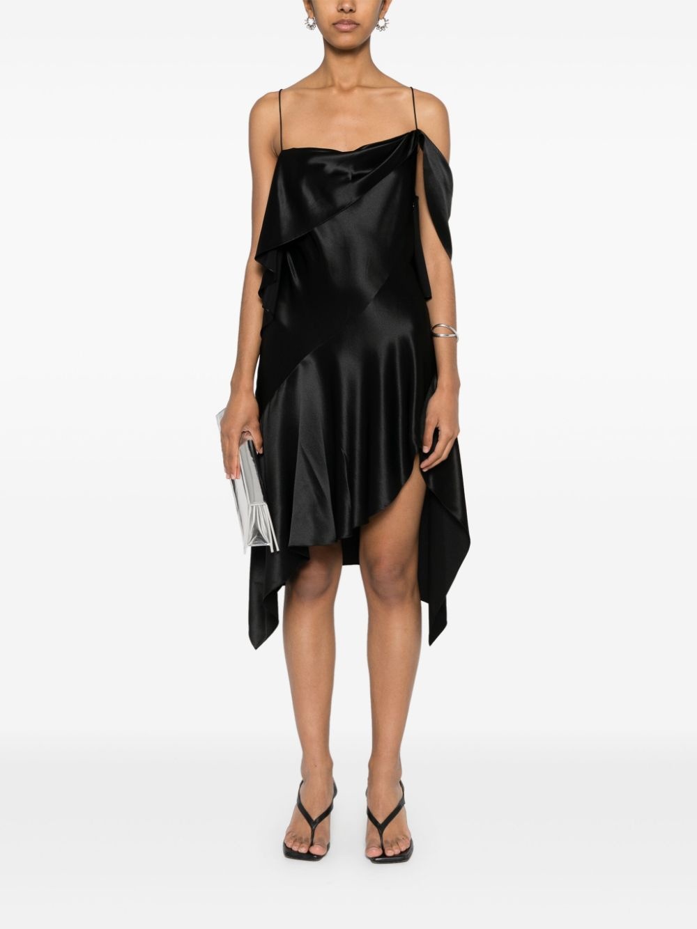 one-shoulder silk dress - 2