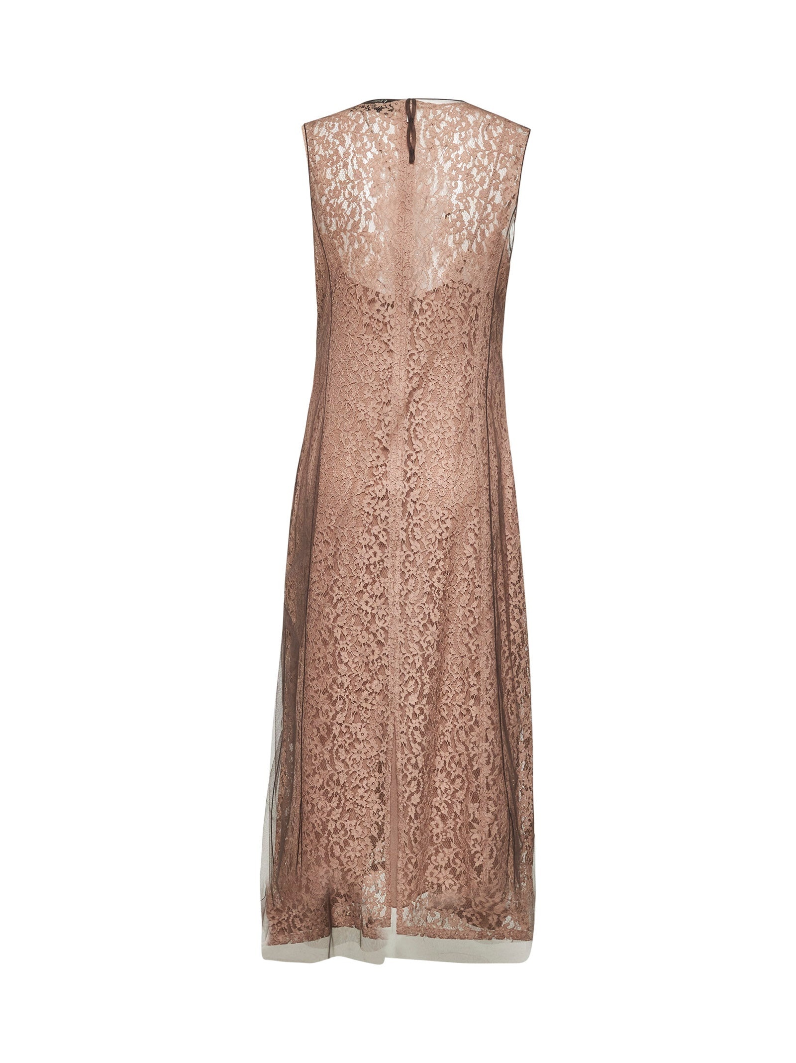 Fendi Women Pink Floral Lace Layered Midi Dress - 2