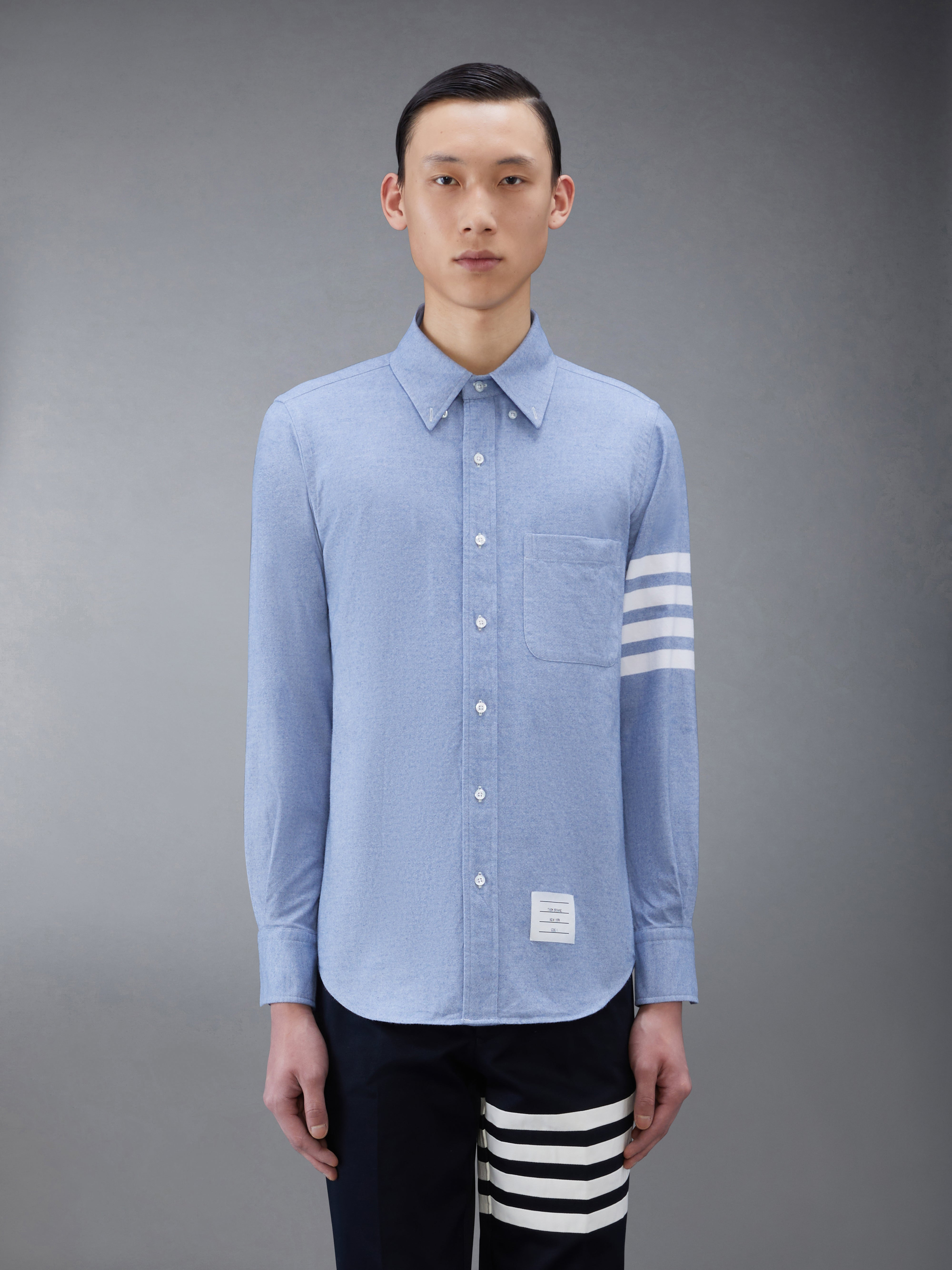 Light Blue Solid Flannel Shirting 4-bar Nametag Straight Fit Shirt - 2