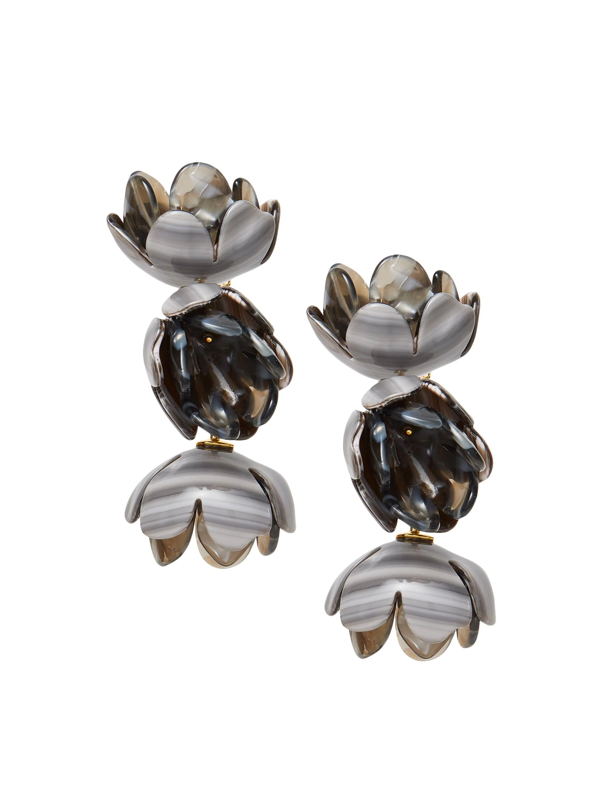Women's Rose Petal Triple Drop 14K-Gold-Plated & Acetate Clip-On Earrings - Charcoal Stripe - 1