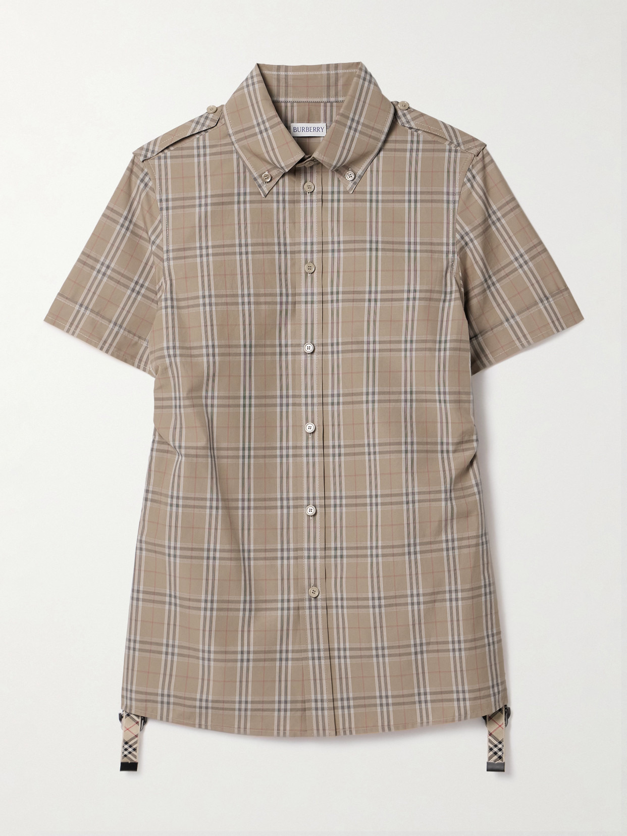 Buckled Ruched Checked Cotton-poplin Shirt - 1