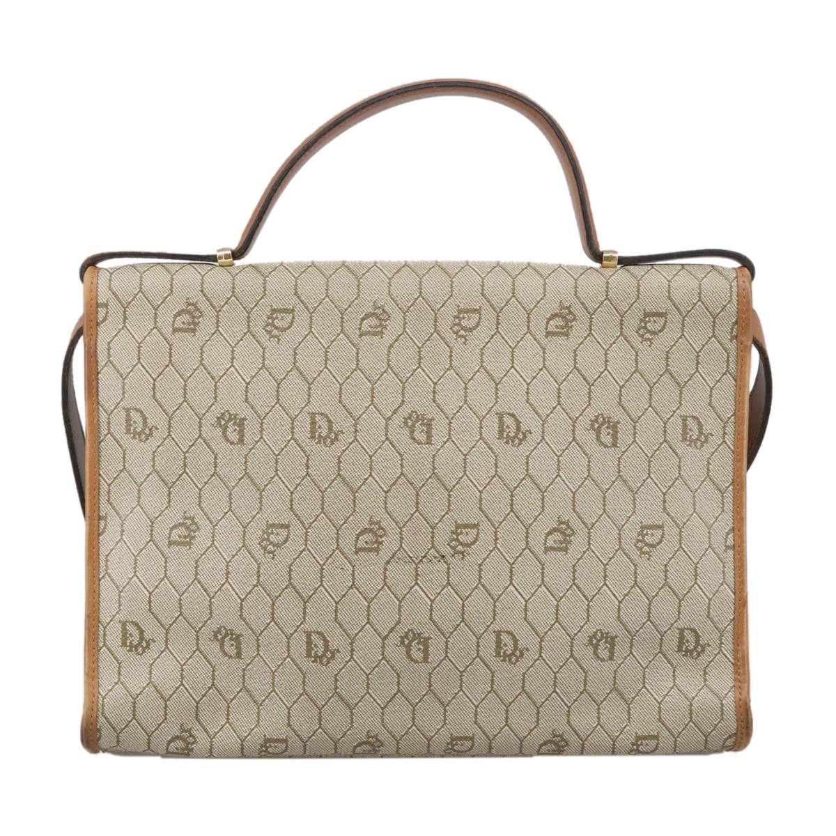 DIOR Honeycomb Canvas Hand Bag Leather Beige Gold - 3